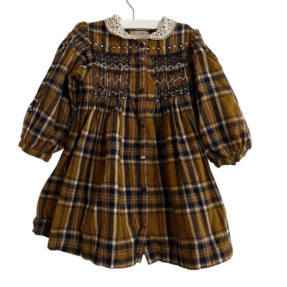 Petit Sézane smocked plaid dress